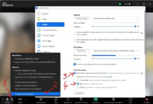 Configuración audio Zoom para clases online e híbridas